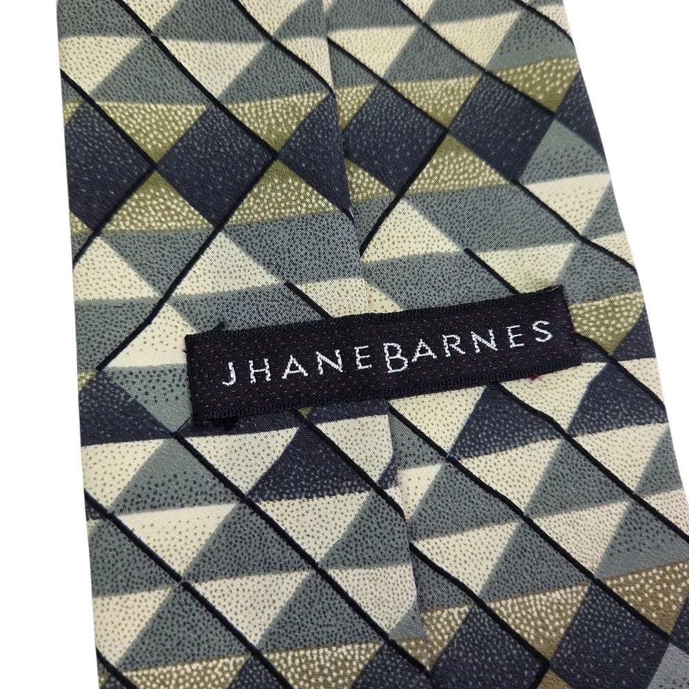 JHane Barnes‎ Geometric Necktie Green Beige Pattern Mens Silk Tie Business Japan